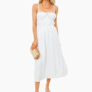 NWT, FAITHFULL THE BRAND, Francesca White Linen Midi Dress, size Medium